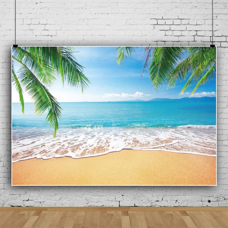 DASHAN 7x5ft Tropical Beach Backdrop Ocean Hawaiian Luau Background Party Decorations Summer Sea Sandy Palm Tree Photography Background Wedding Bridal Shower Nautical Photo Prop - Image 3